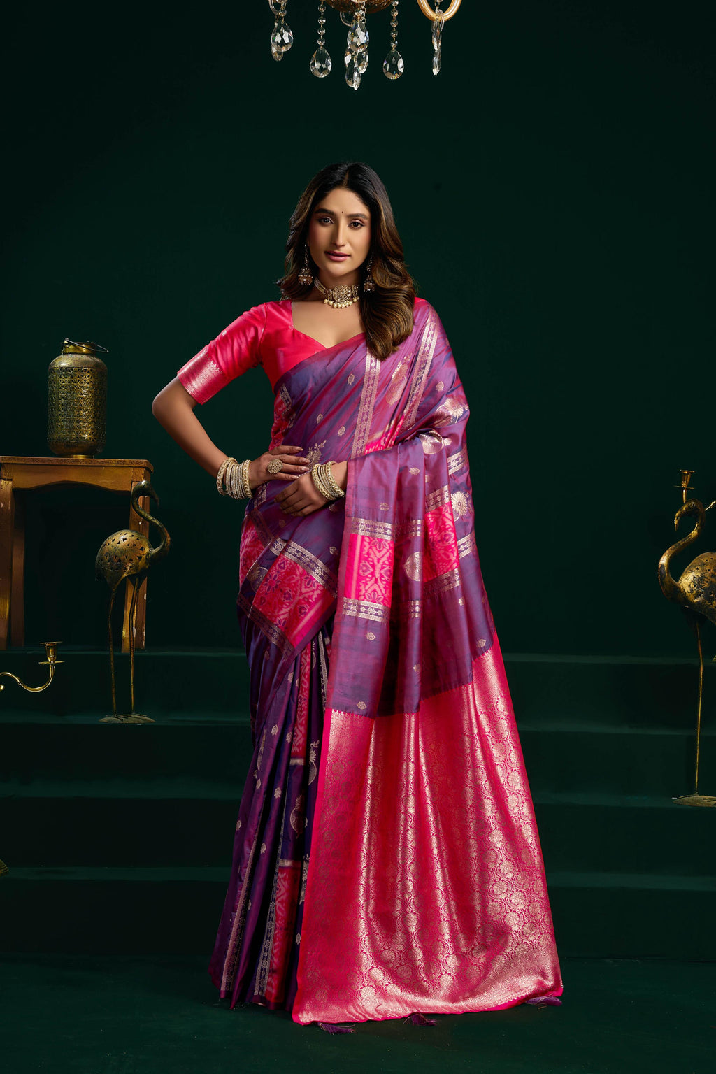 Jyoti Fashion Women's Purple Soft Silk Zari Woven Saree with Blouse