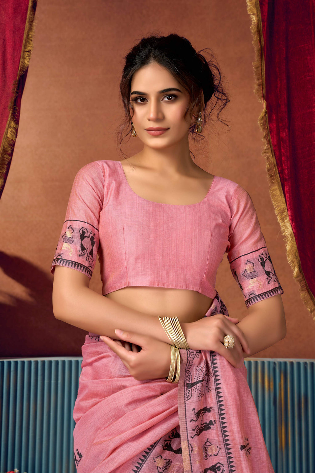 Jyoti Fashion Women's Pink Modal Zari Woven Saree with Blouse