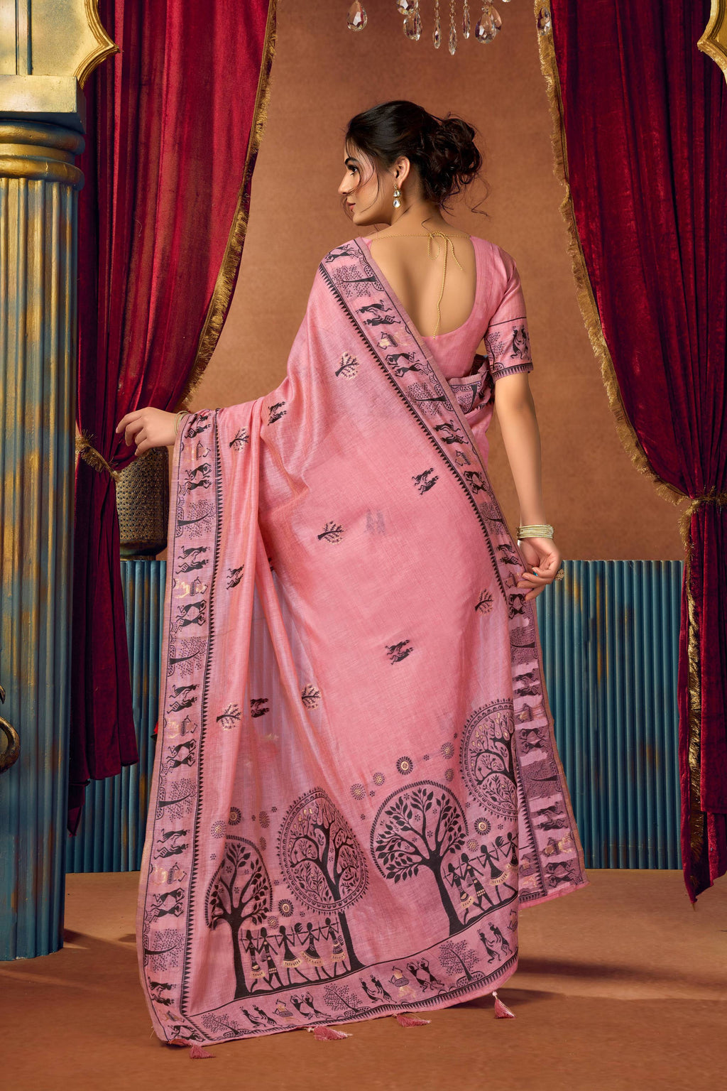 Jyoti Fashion Women's Pink Modal Zari Woven Saree with Blouse