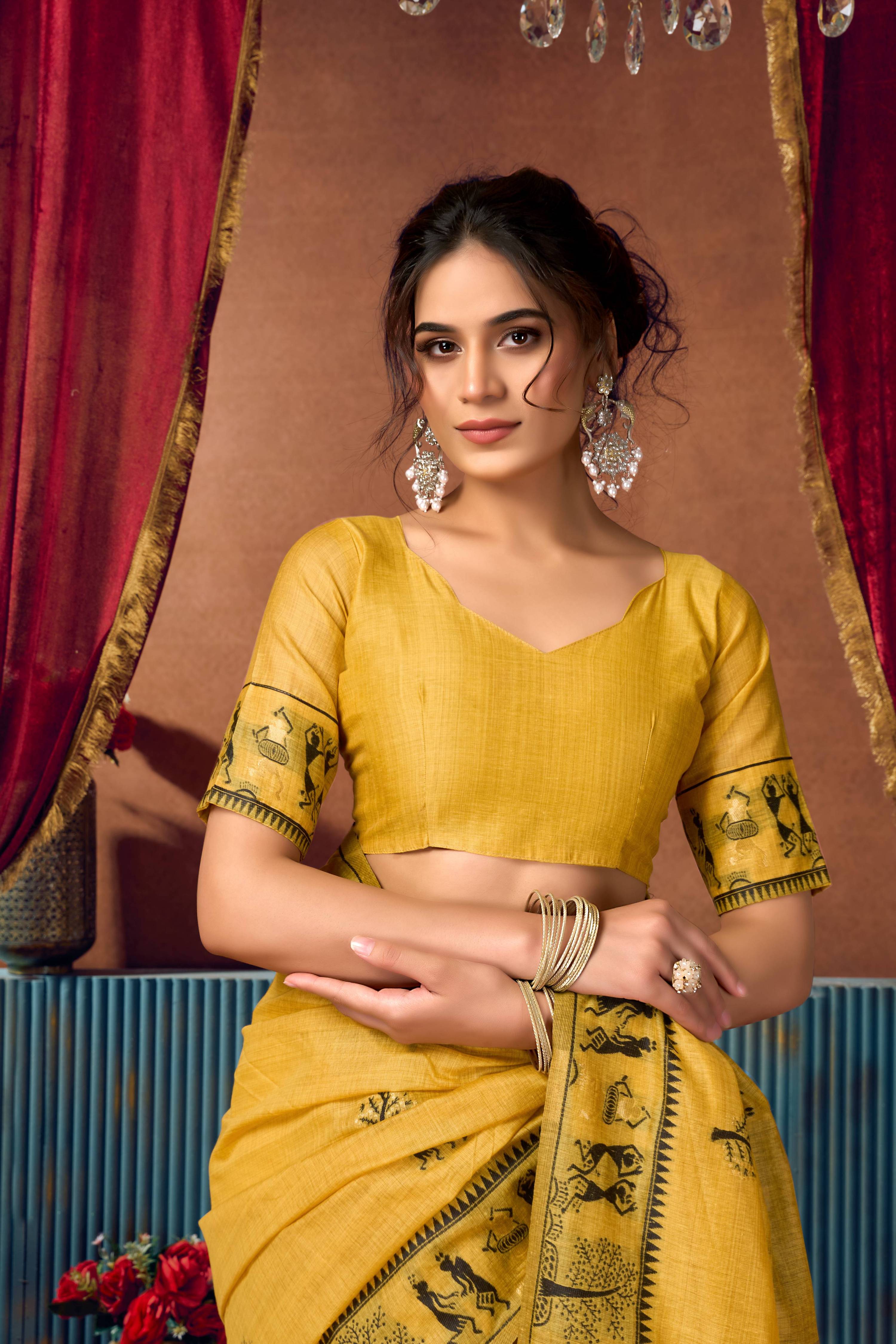 Jyoti Fashion Women's Yellow Modal Zari Woven Saree with Blouse