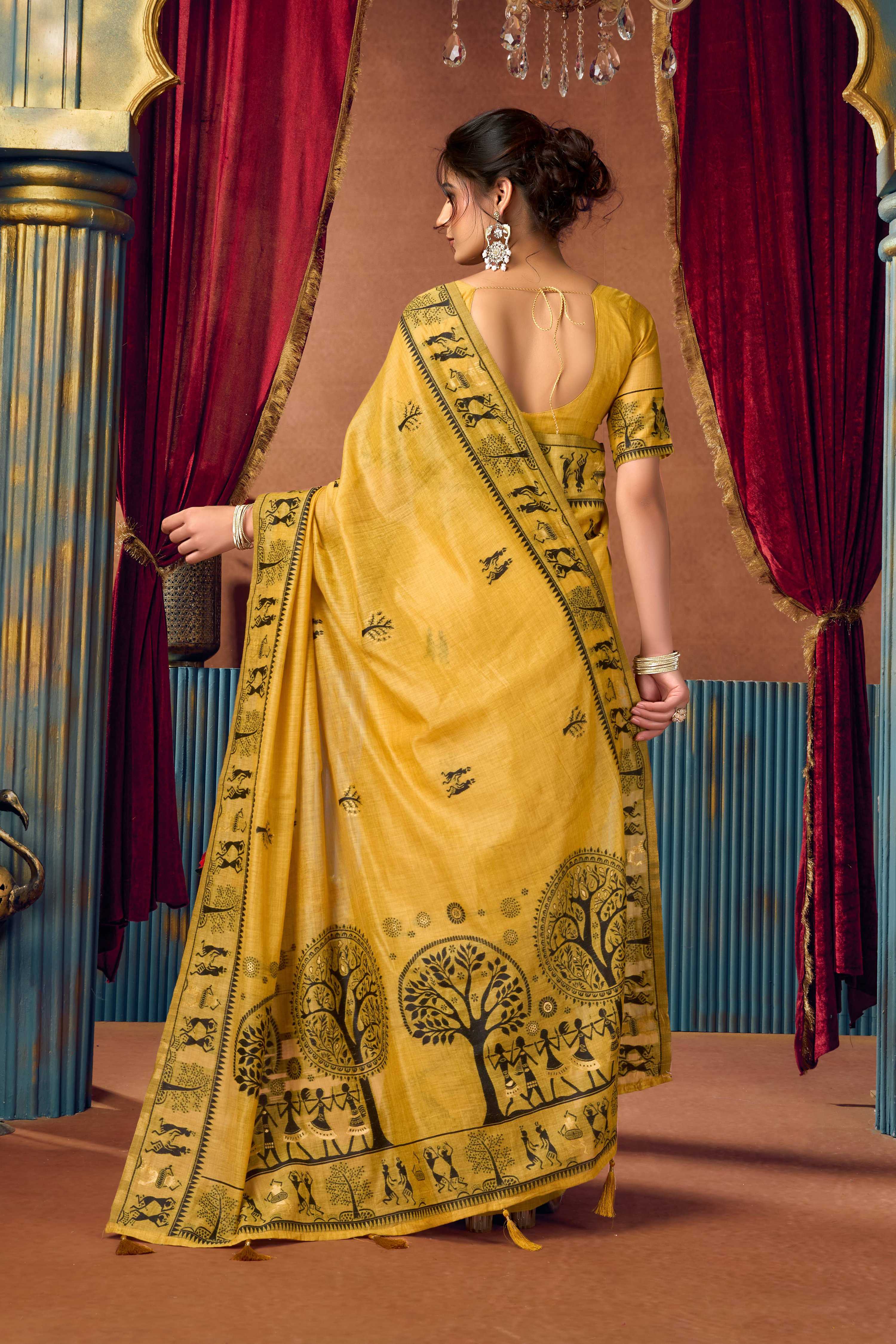 Jyoti Fashion Women's Yellow Modal Zari Woven Saree with Blouse