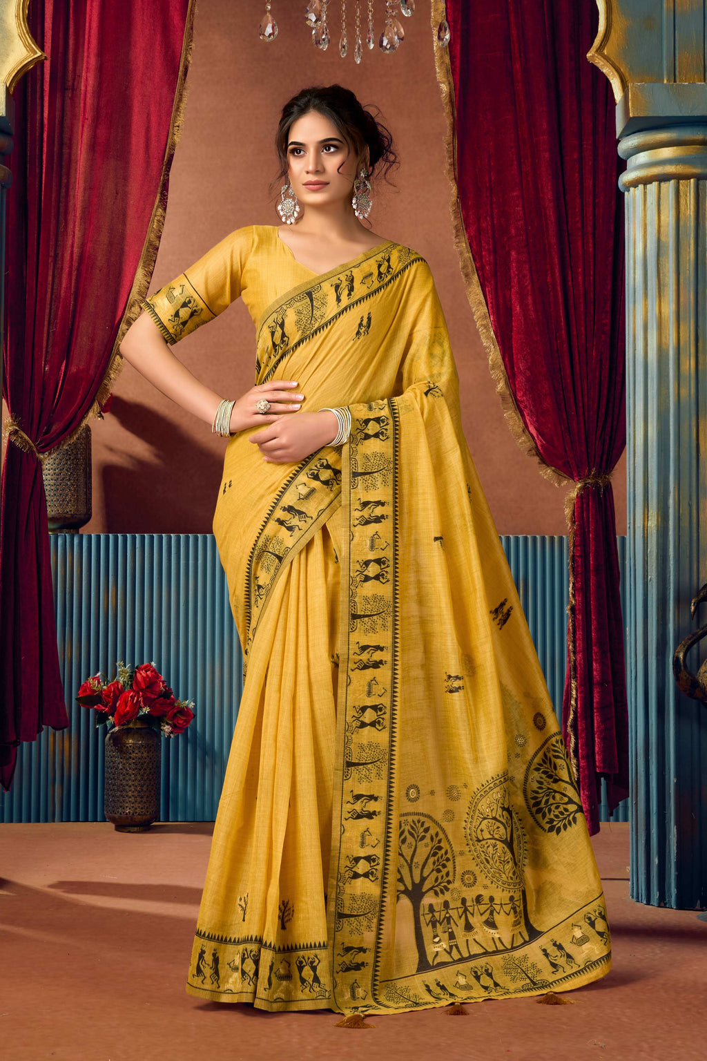 Jyoti Fashion Women's Yellow Modal Zari Woven Saree with Blouse