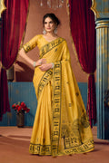 Jyoti Fashion Women's Yellow Modal Zari Woven Saree with Blouse