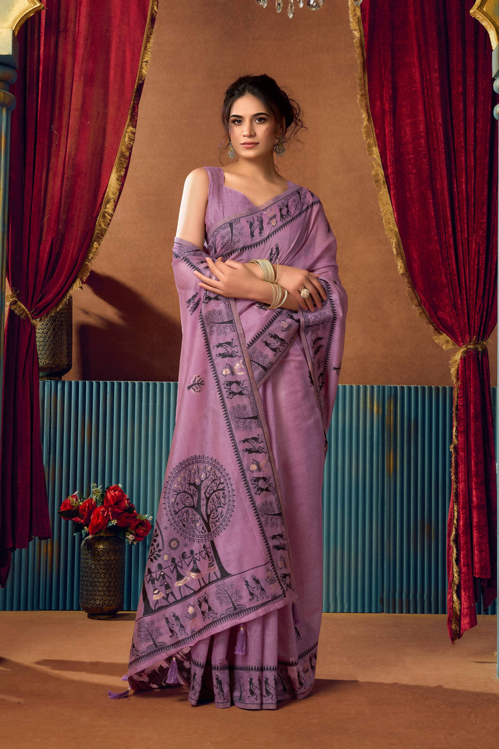 Jyoti Fashion Women's Lavender Modal Zari Woven Saree with Blouse