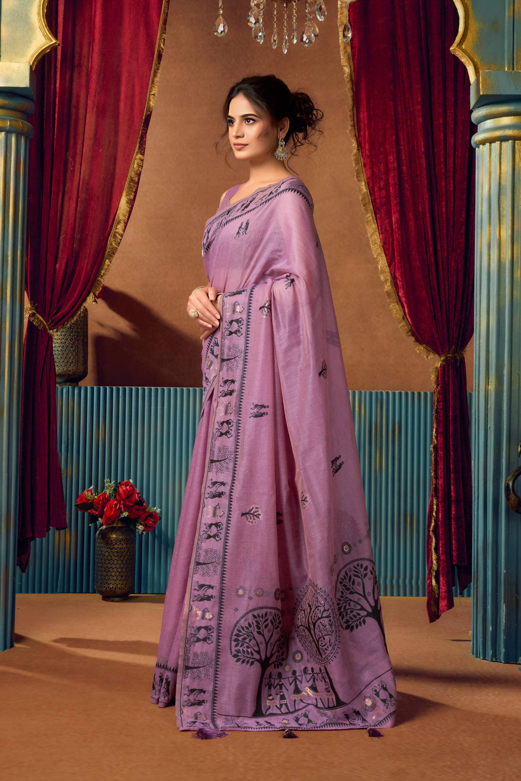 Jyoti Fashion Women's Lavender Modal Zari Woven Saree with Blouse