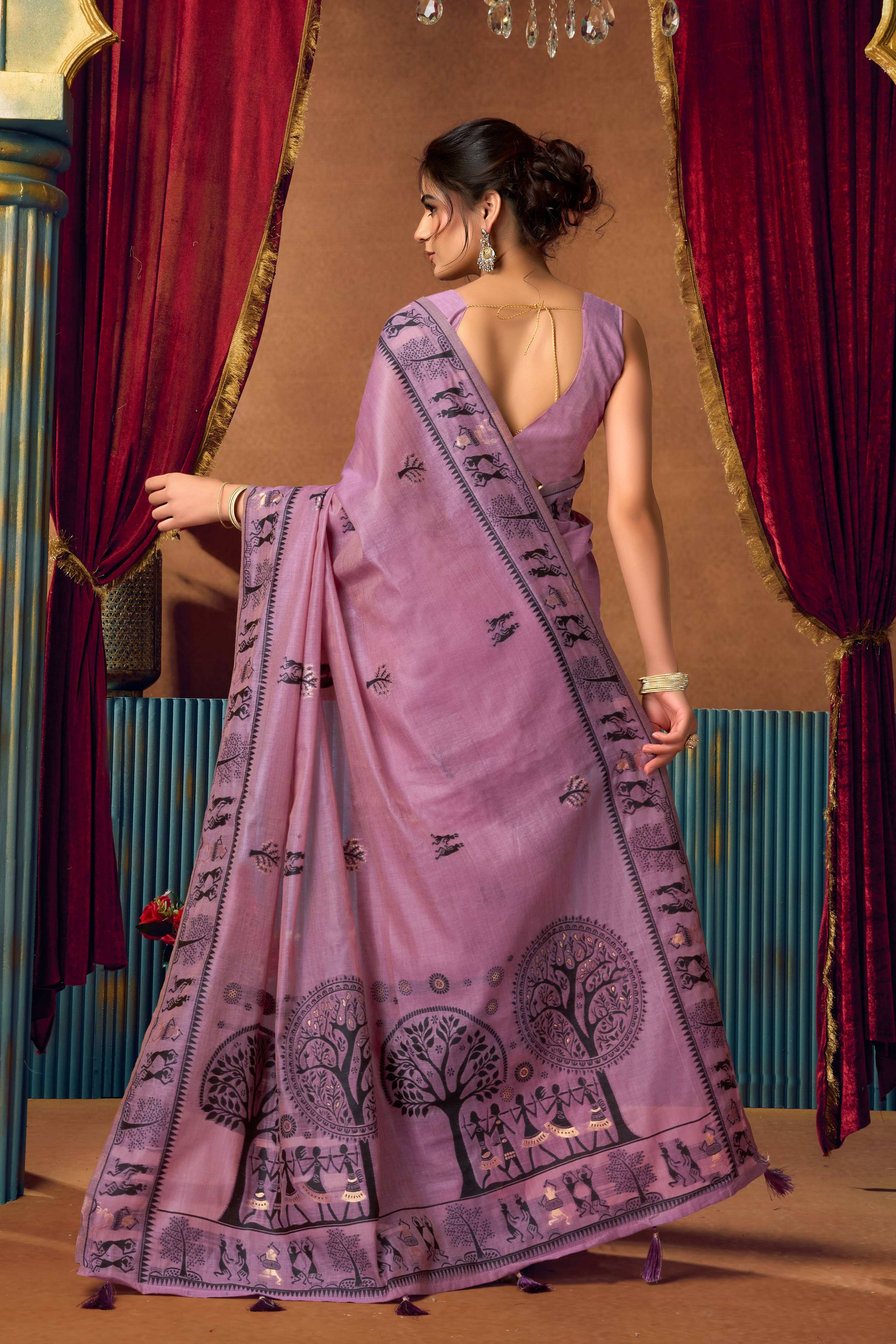 Jyoti Fashion Women's Lavender Modal Zari Woven Saree with Blouse