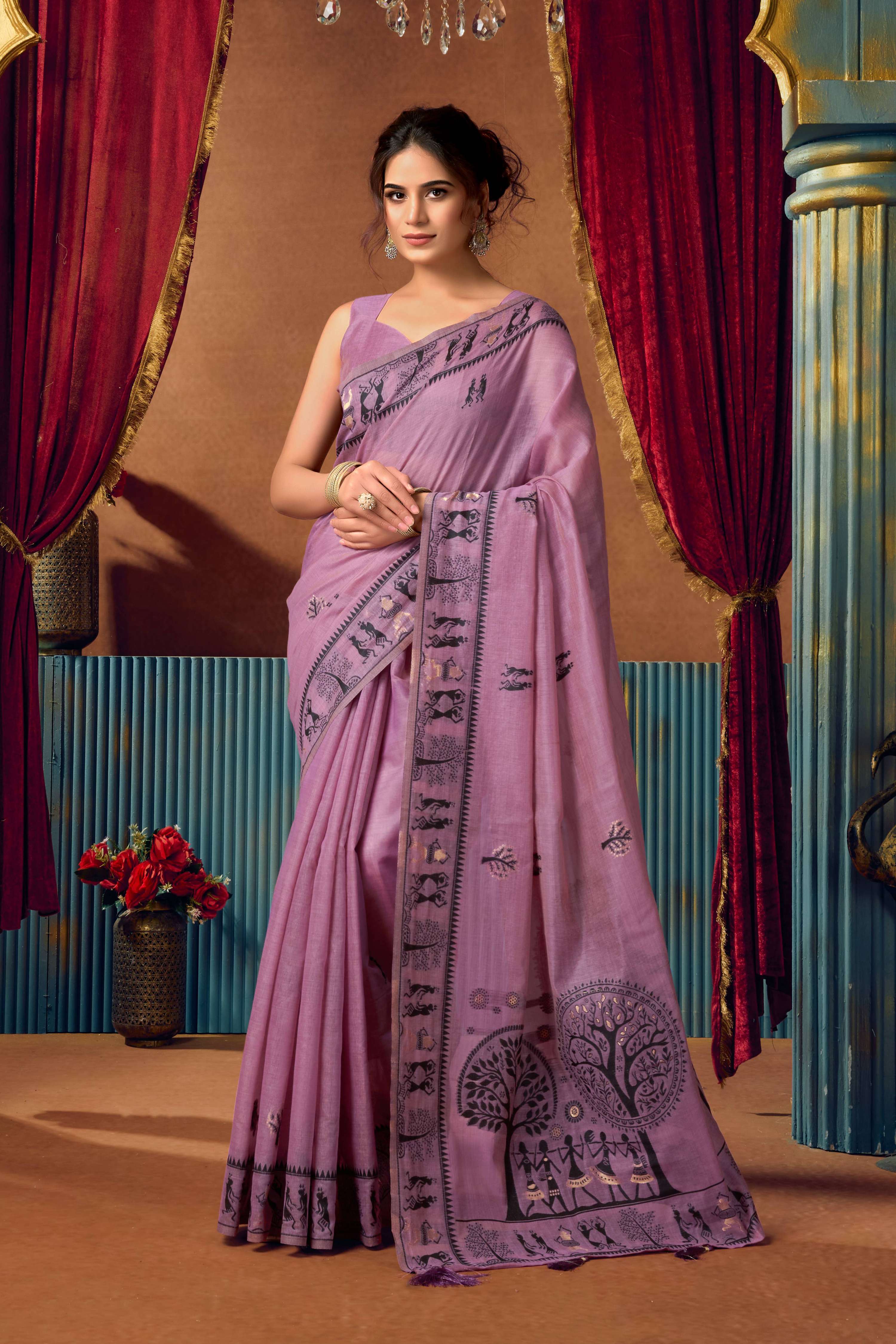 Jyoti Fashion Women's Lavender Modal Zari Woven Saree with Blouse