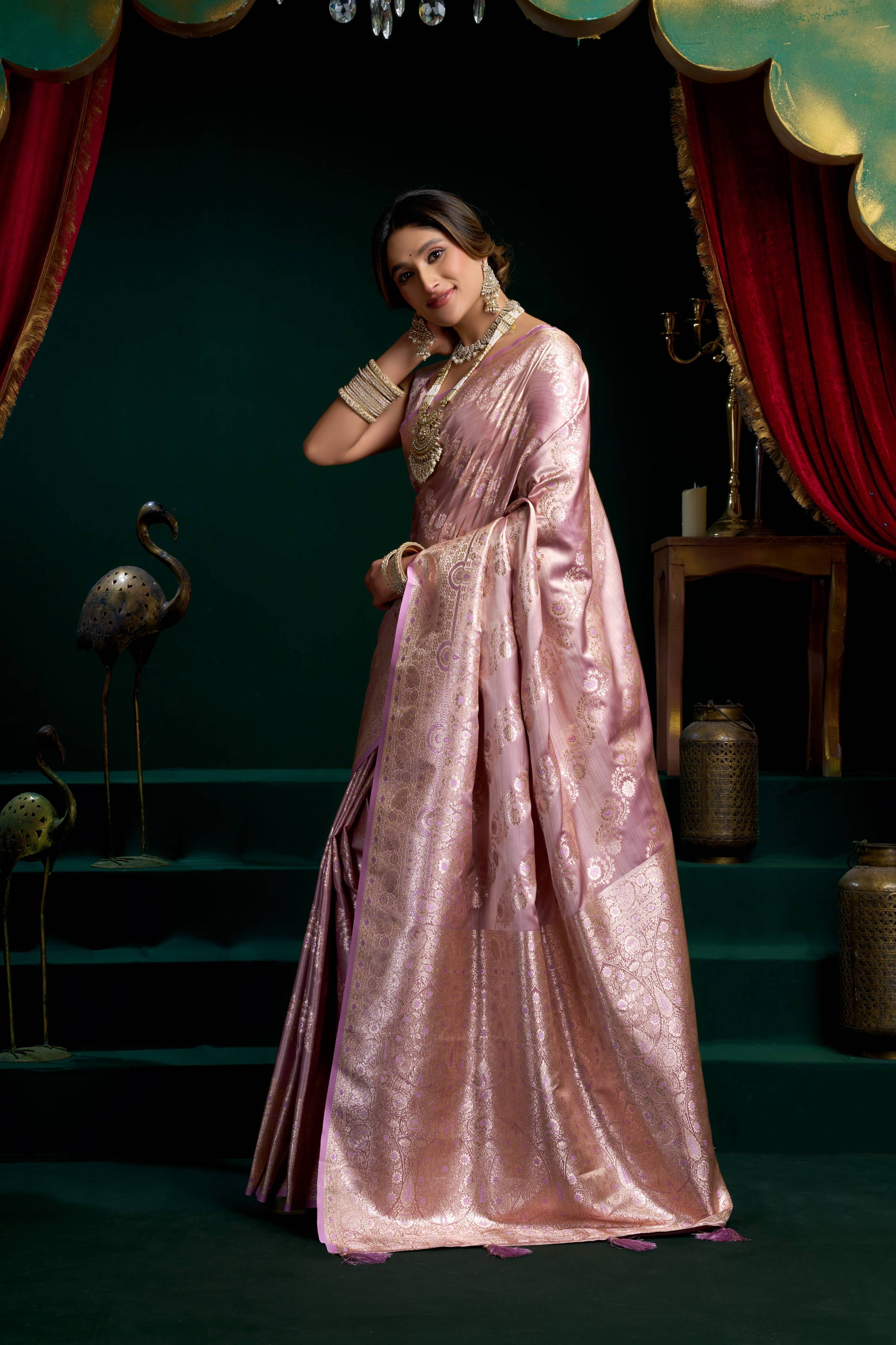 Jyoti Fashion Women's Purple Satin Silk Zari Woven Saree with Blouse