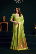 Jyoti Fashion Women's Green Muga Cotton Meena Zari Woven Saree with Blouse