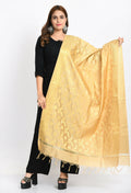 Mominos Fashion Moeza Women's Banarsi Silk Floral Woven Design Golden Dupatta
