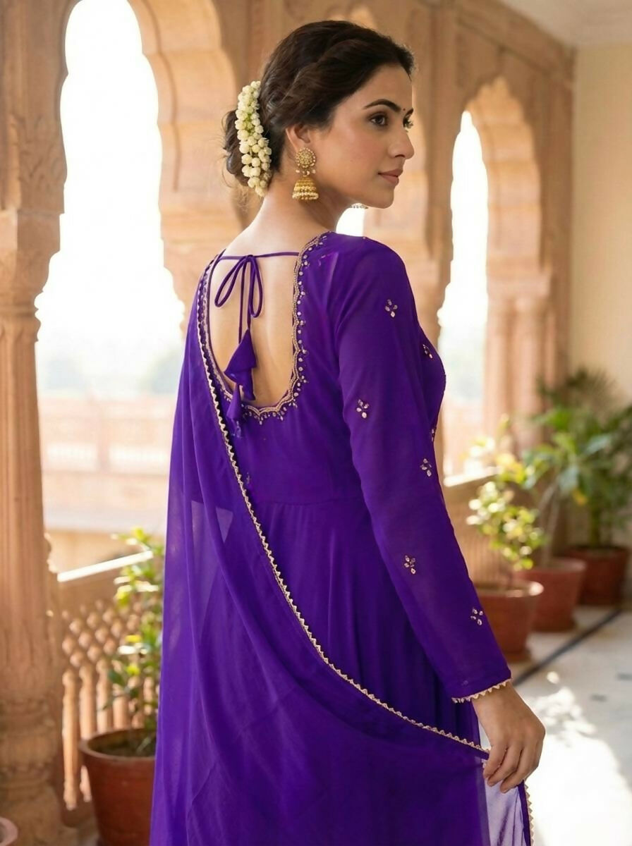 Teeya Creation Womens New Fancy Fox Georgette Heavy Quality Fabricw With Handwork Purple Gown Set