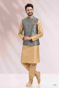 Raivat Ethnic Jacquard Banarasi Silk Woven Work 3 Pics Jacket Set In Grey Colour