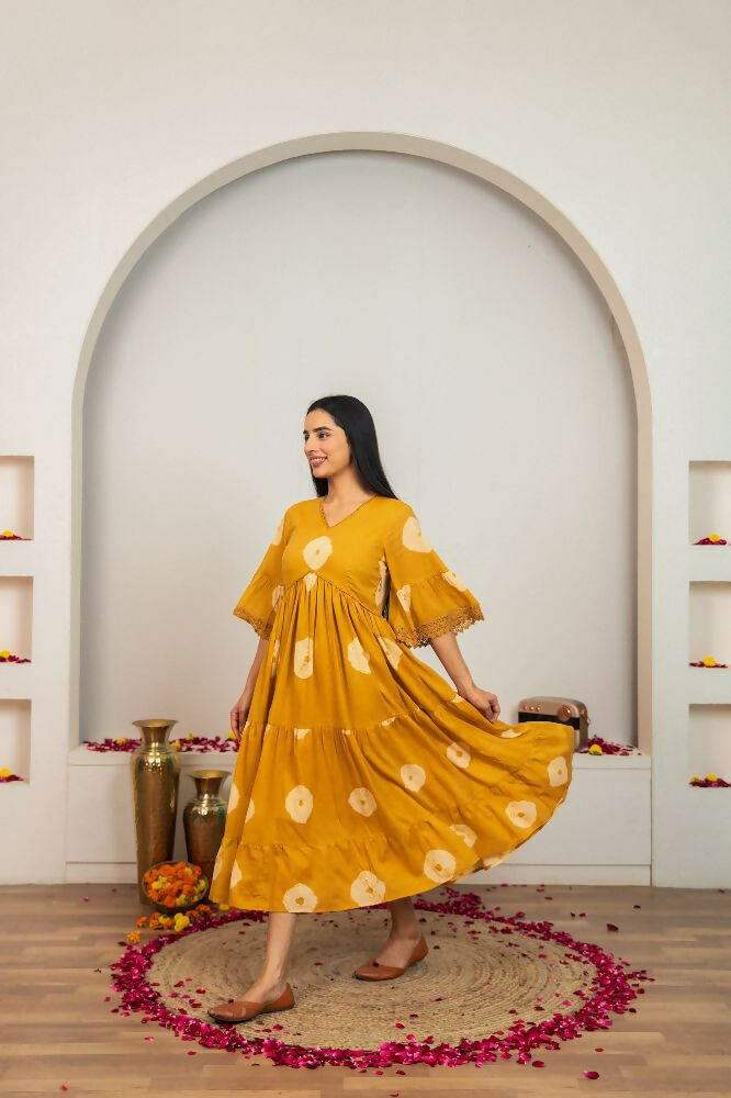Joban Fashion Mustard Yellow Tie & Dye Cotton Dress