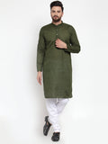 Jompers Men Olive Green Chikan Kurta with Churidar