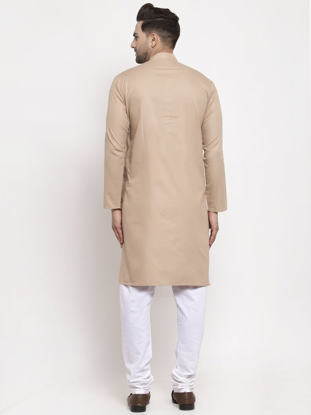 Jompers Men Light-Brown & White Solid Kurta Only