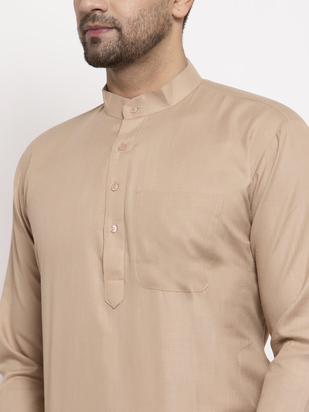 Jompers Men Light-Brown & White Solid Kurta with Churidar