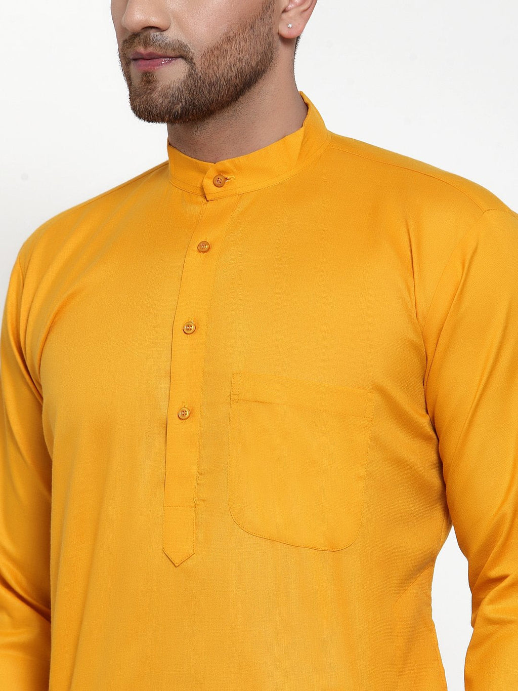 Jompers Men Mustard Yellow & White Solid Kurta Only