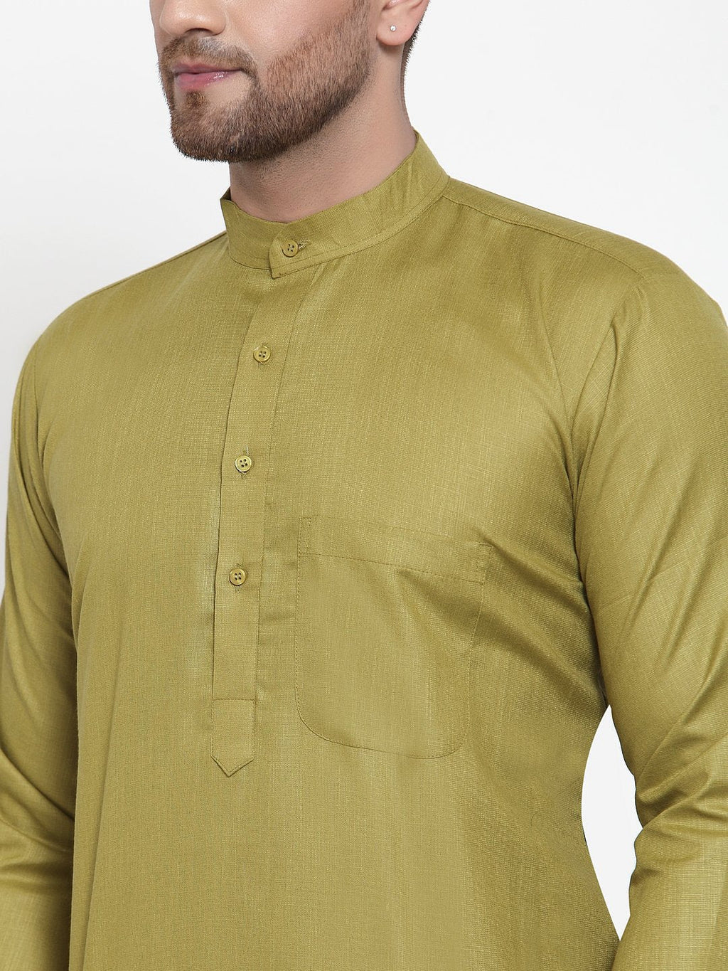 Jompers Men Olive Green & White Solid Kurta Only