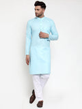 Jompers Men Sky-Blue & White Solid Kurta with Churidar