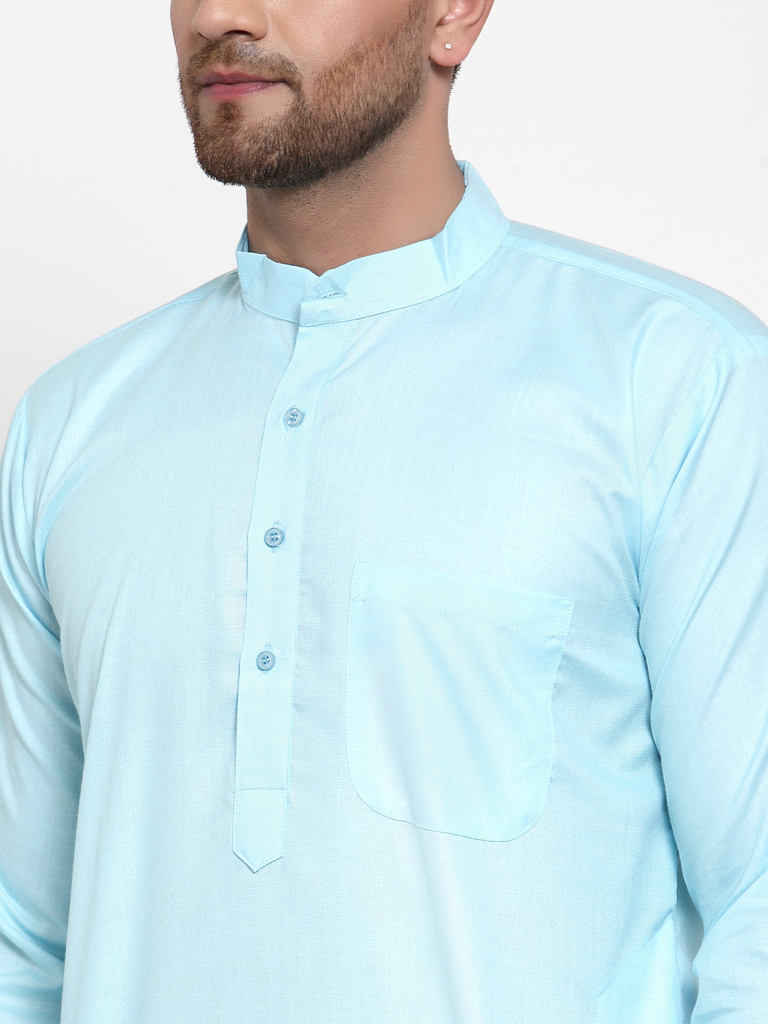 Jompers Men Sky-Blue & White Solid Kurta with Churidar