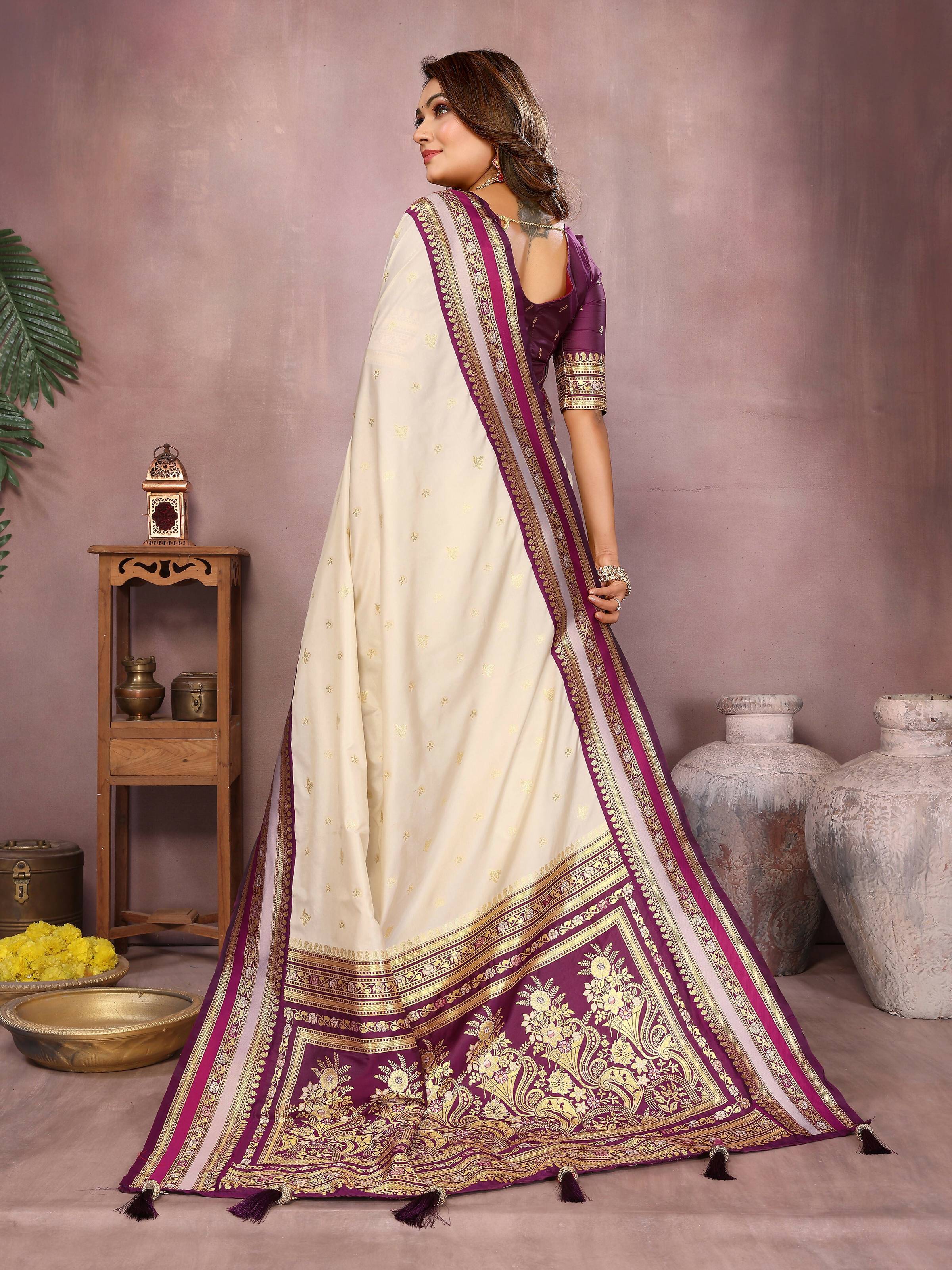 Aastha Fashion Cream Kalamkari Silk Weaving Saree