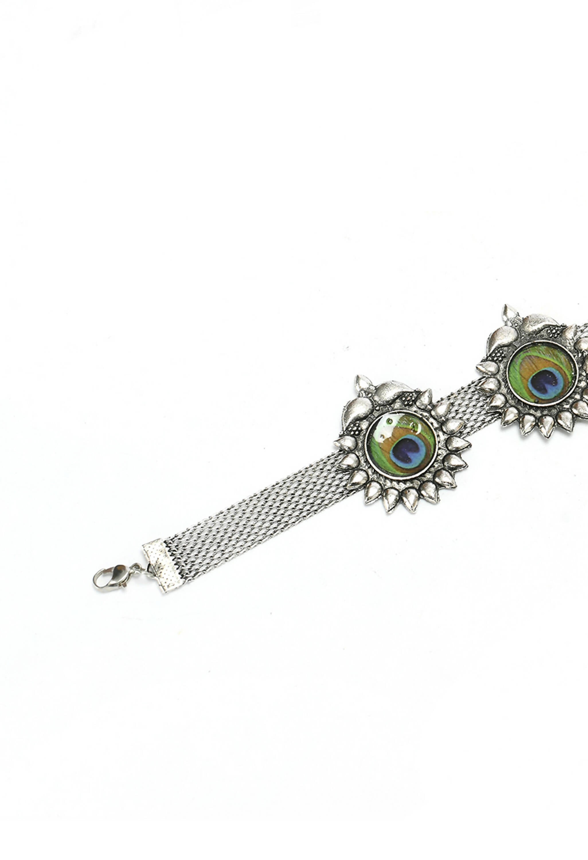 Mominos Fashion Johar Kamal Oxidised Silver-Plated Peacock Wings Work Necklace Handicraft