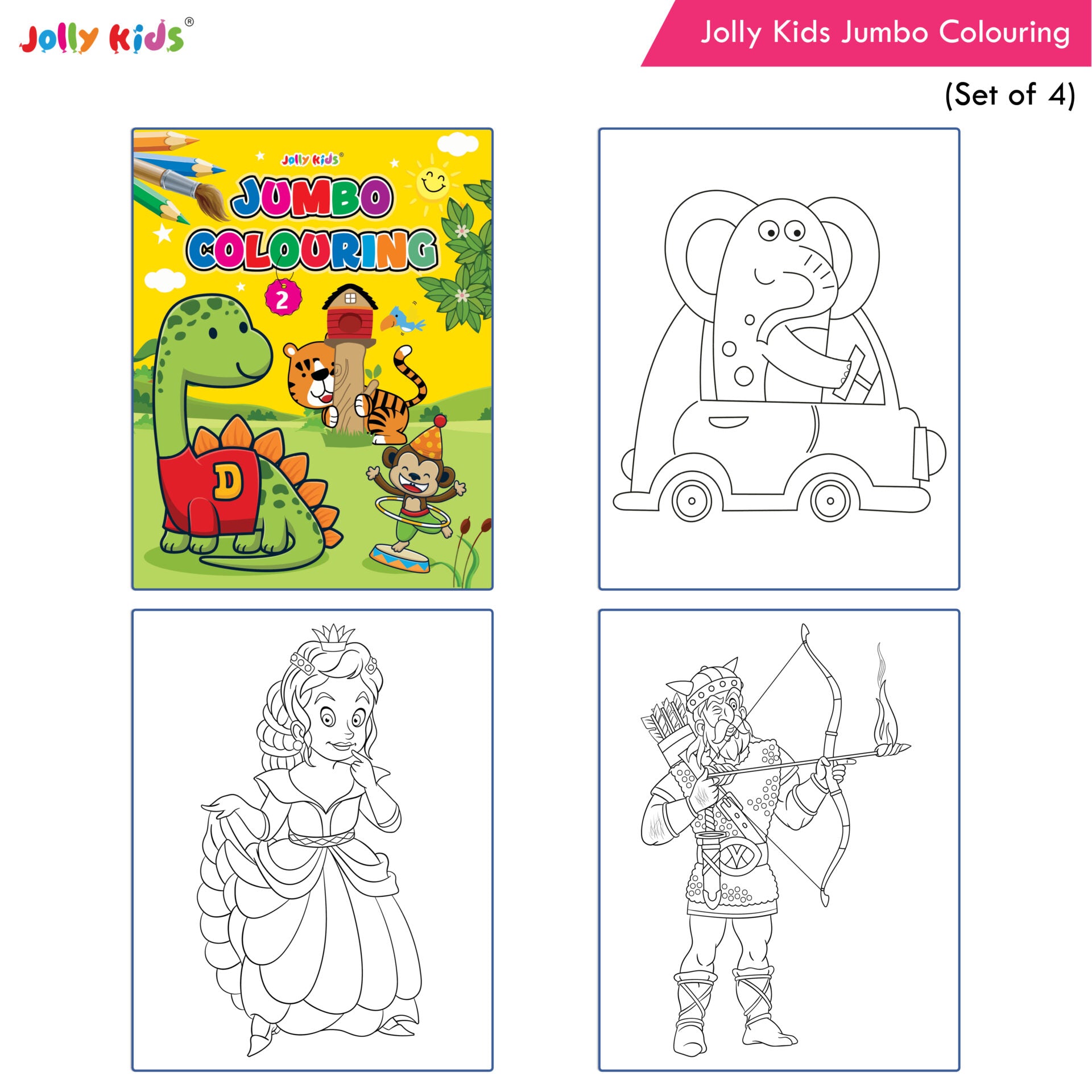 Jolly Kids Jumbo Colouring Books For Kids Set of 4|130 Fun Learnig Images Per Colour Book| Ages 3 - 7 Year