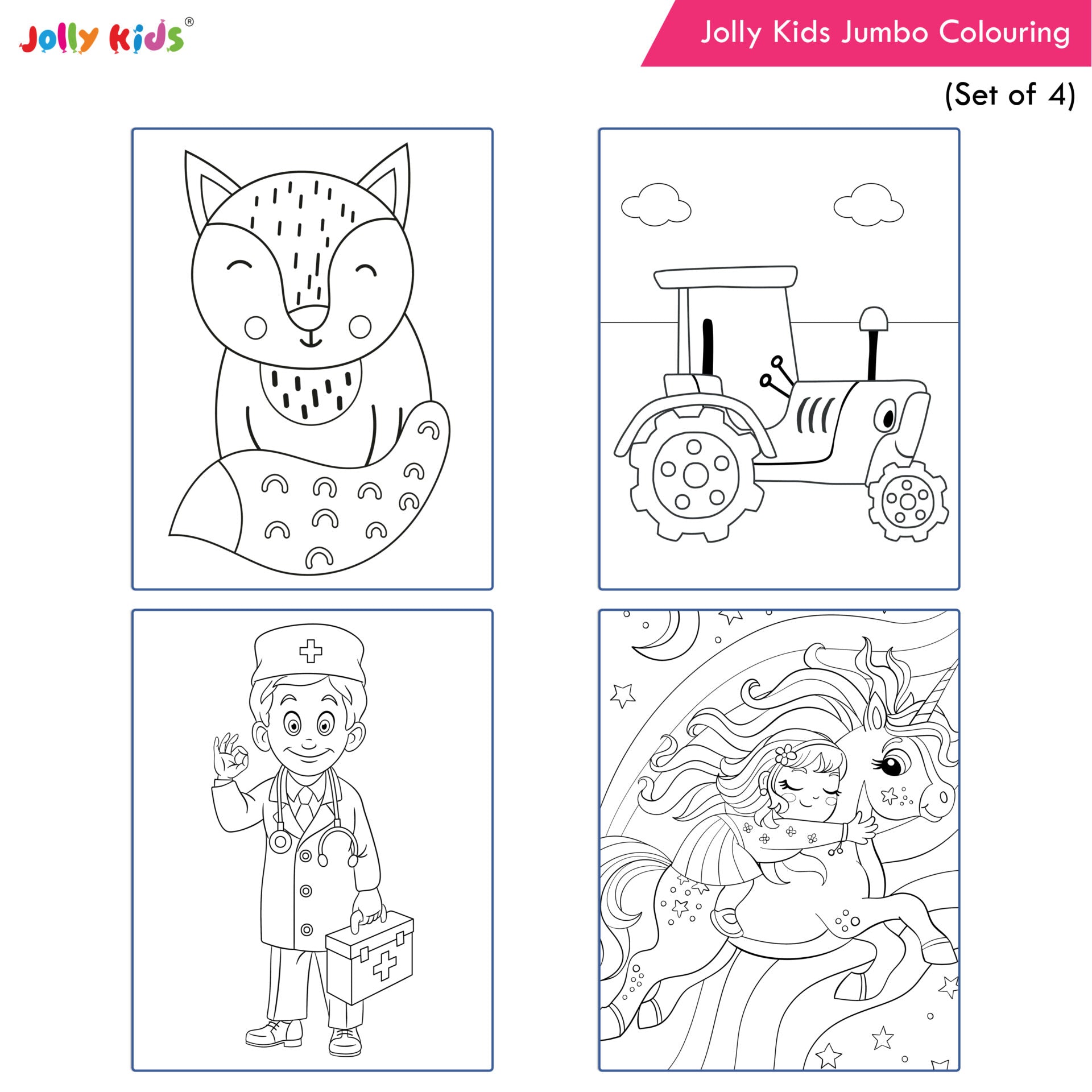 Jolly Kids Jumbo Colouring Books For Kids Set of 4|130 Fun Learnig Images Per Colour Book| Ages 3 - 7 Year