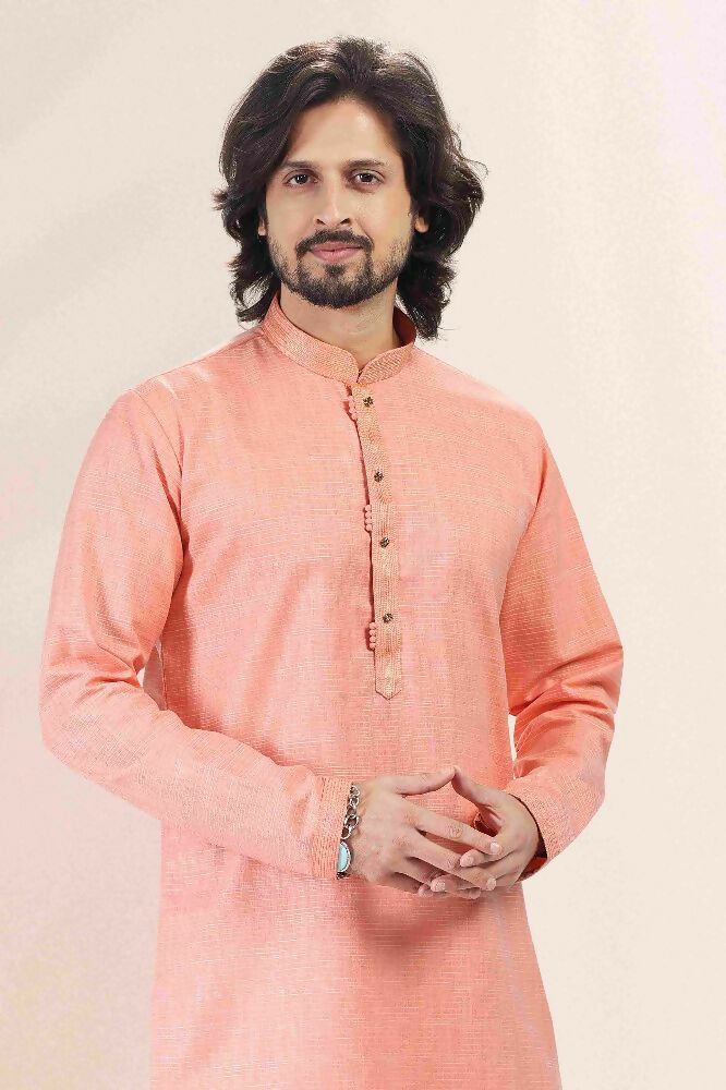Raivat Ethnic Linen Cotton Pintux Work Kurta Pajama In Pink Colour