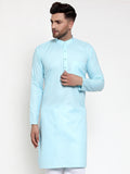 Jompers Men Sky-Blue & White Solid Kurta Only