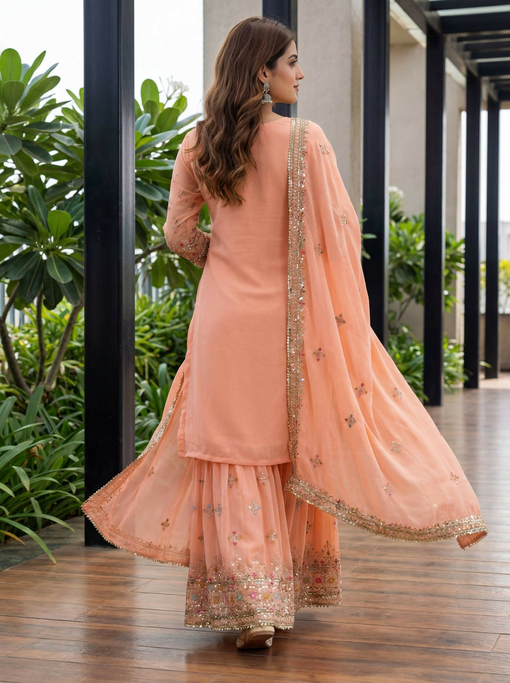 Joban Fashion Orange Georgette Embroidered Sharara Set