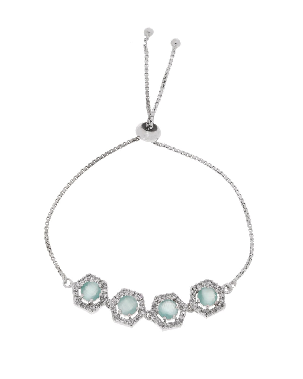 Jewels Nest Mint Green Stone Diamond-Style Adjustable Bracelet For Women