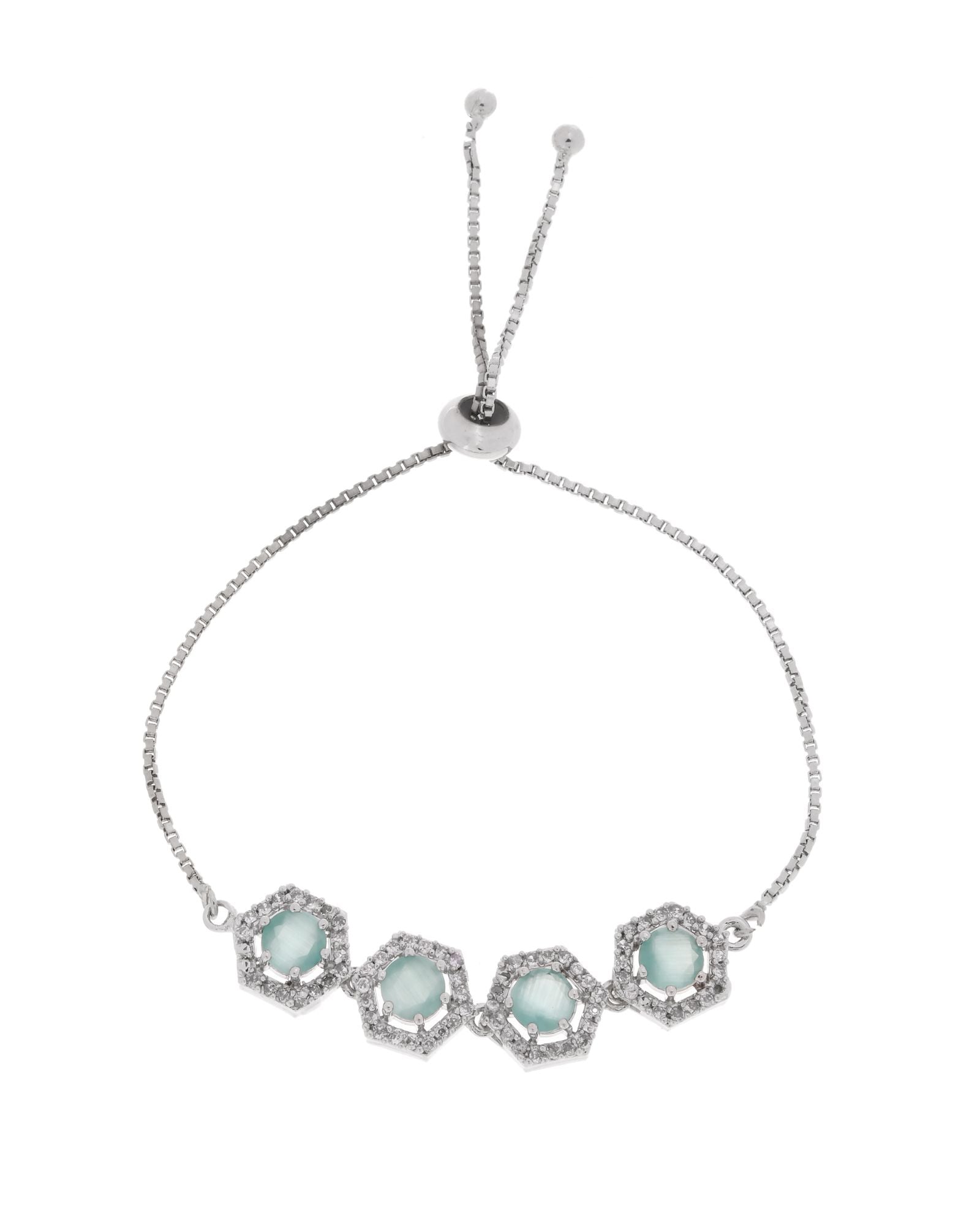 Jewels Nest Mint Green Stone Diamond-Style Adjustable Bracelet For Women