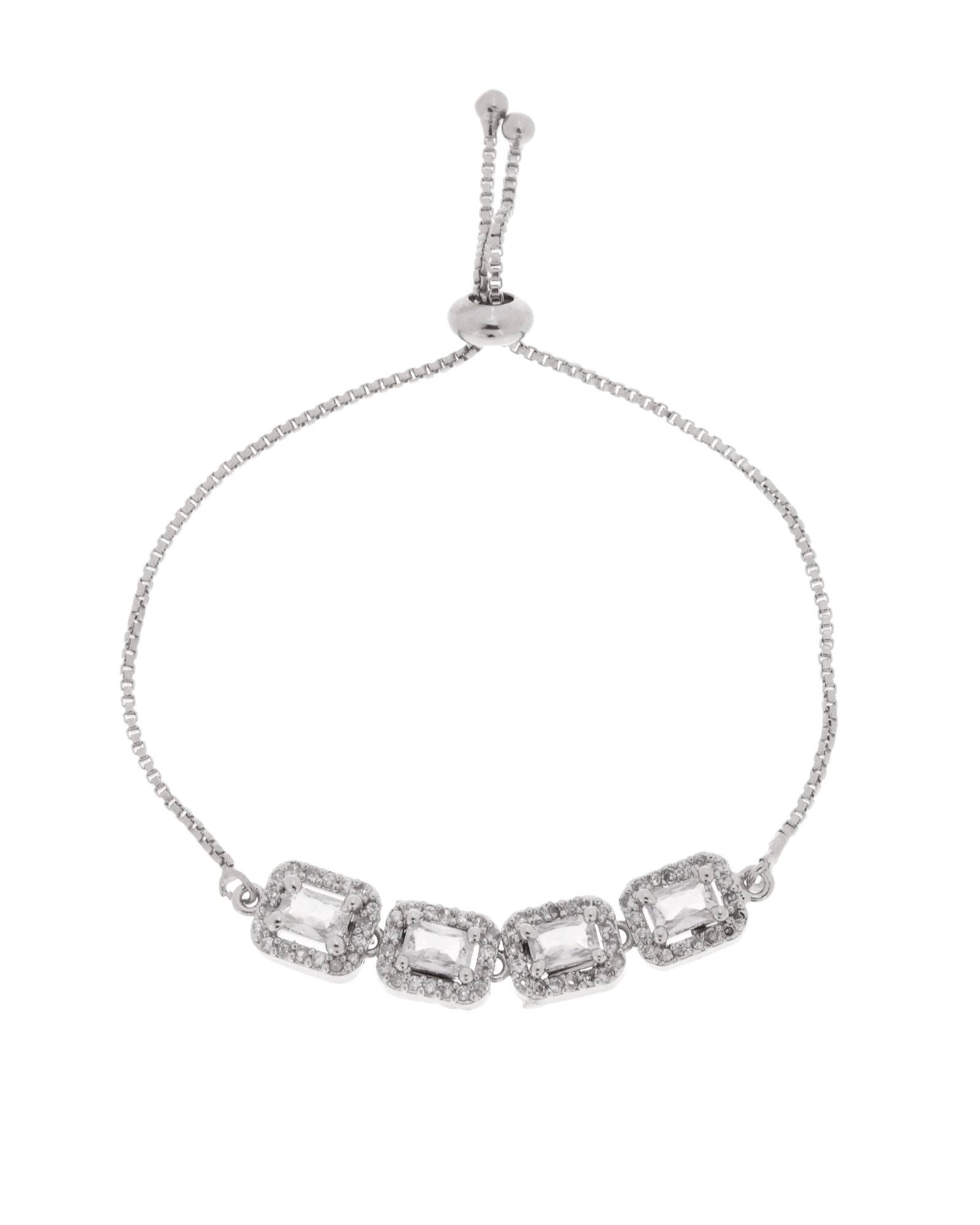 Jewels Nest Classic White Square Stone Diamond-Style Adjustable Bracelet