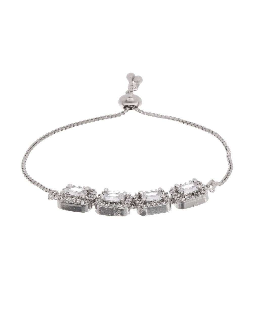 Jewels Nest Classic White Square Stone Diamond-Style Adjustable Bracelet