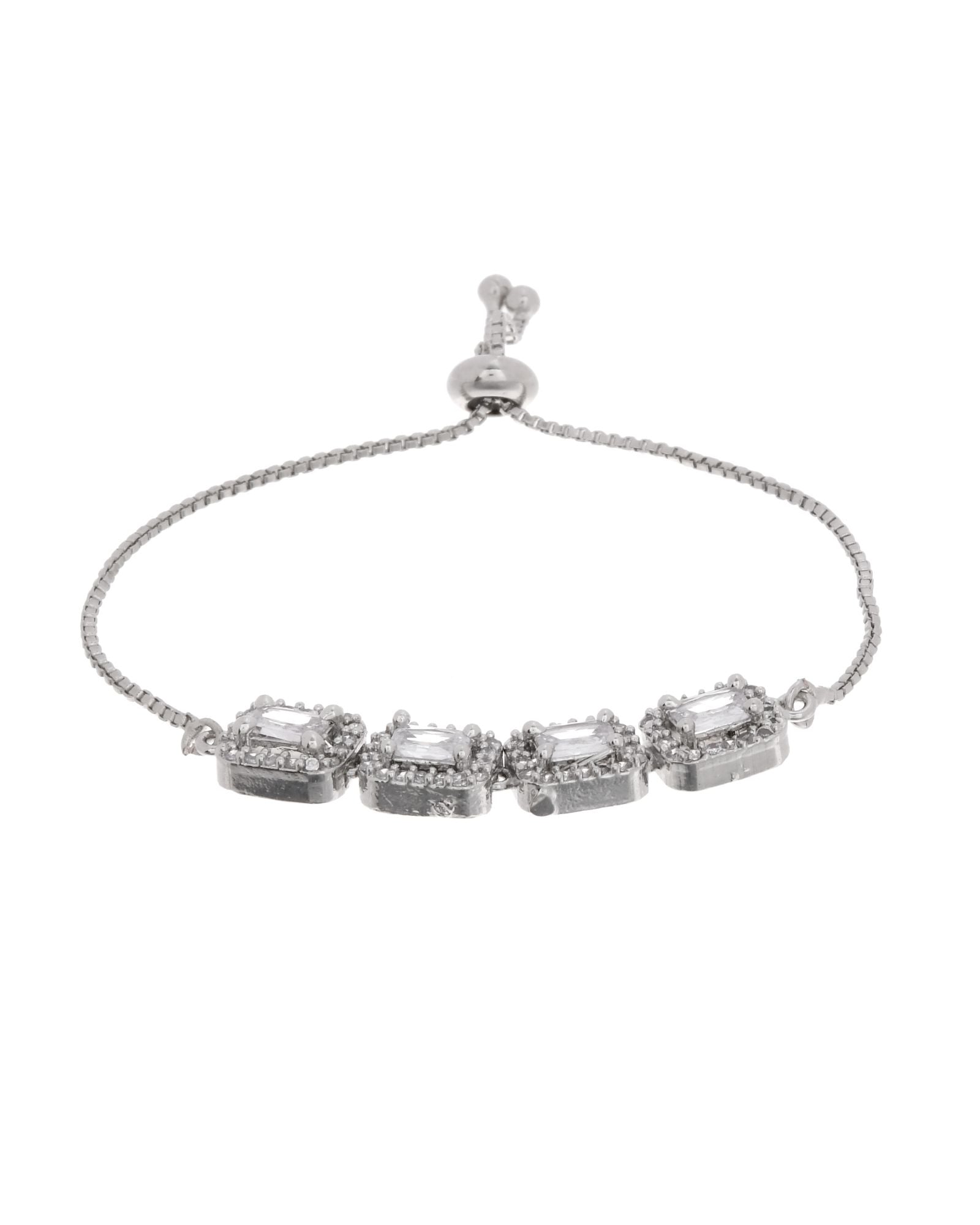 Jewels Nest Classic White Square Stone Diamond-Style Adjustable Bracelet