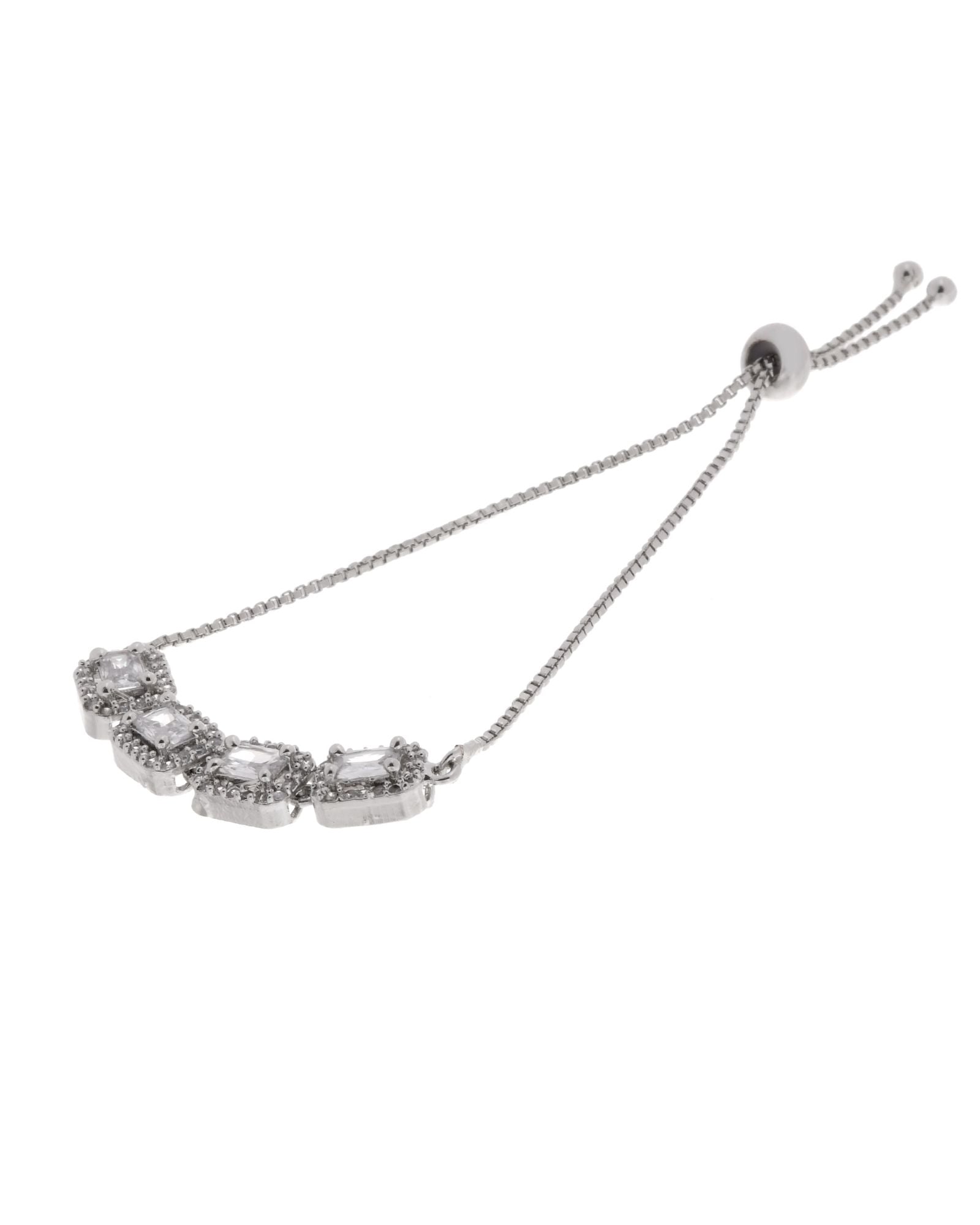 Jewels Nest Classic White Square Stone Diamond-Style Adjustable Bracelet