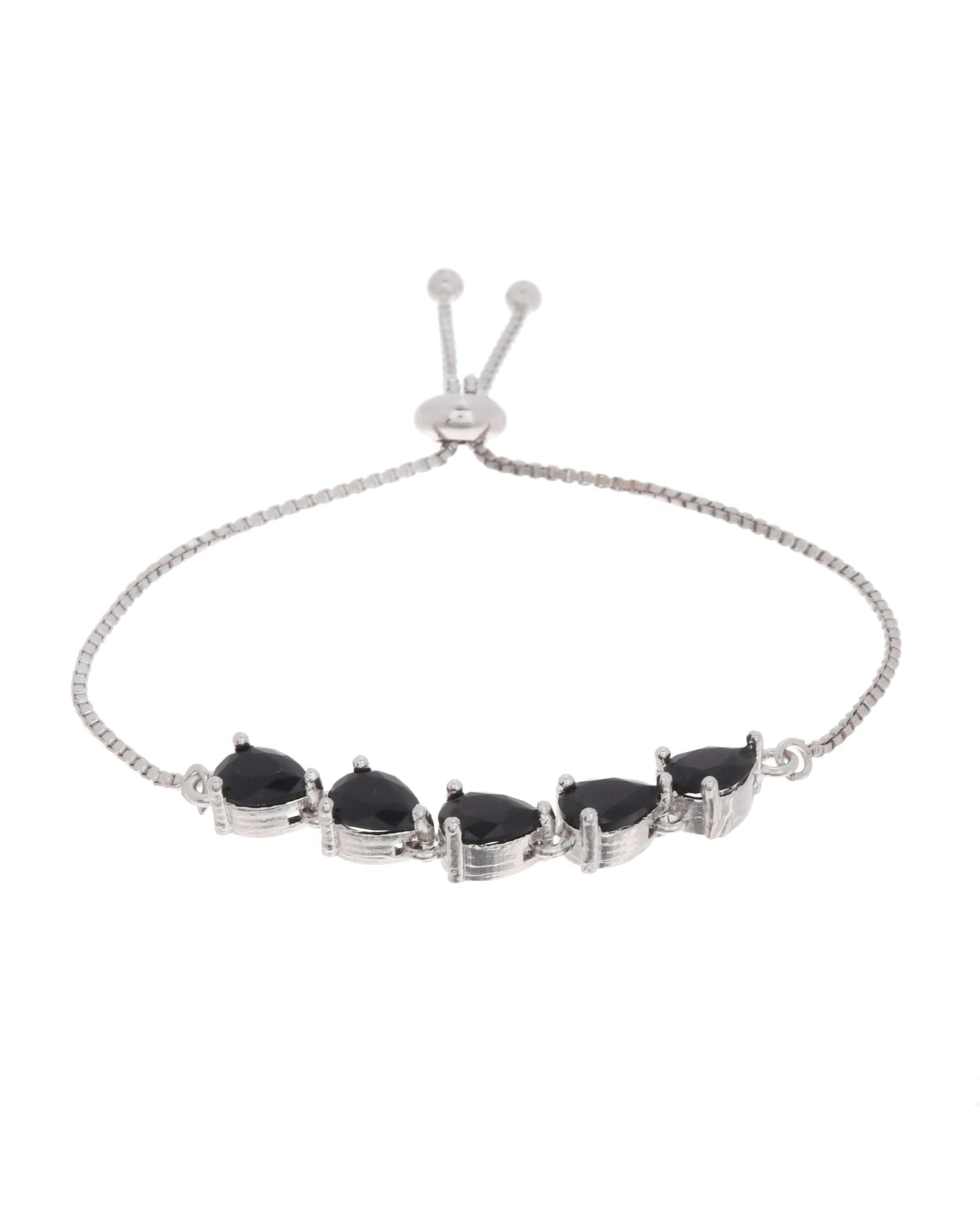 Jewels Nest Classic Black Teardrop Stone Adjustable Bracelet