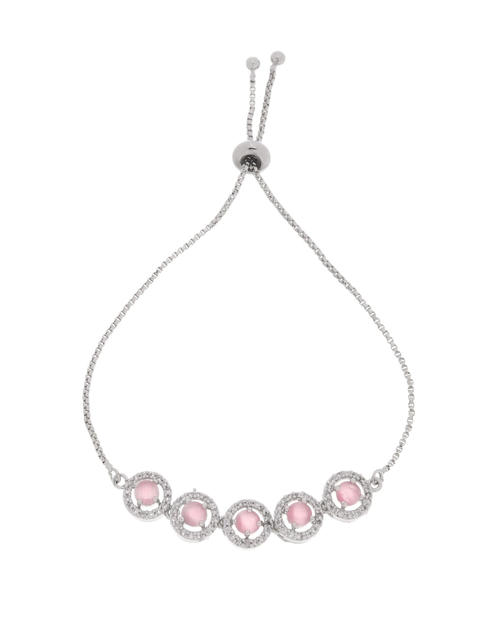Jewels Nest Silver Plated Pink Stone Adjustable Bracelet
