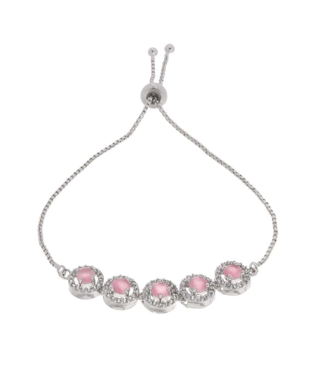 Jewels Nest Silver Plated Pink Stone Adjustable Bracelet