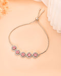 Jewels Nest Silver Plated Pink Stone Adjustable Bracelet