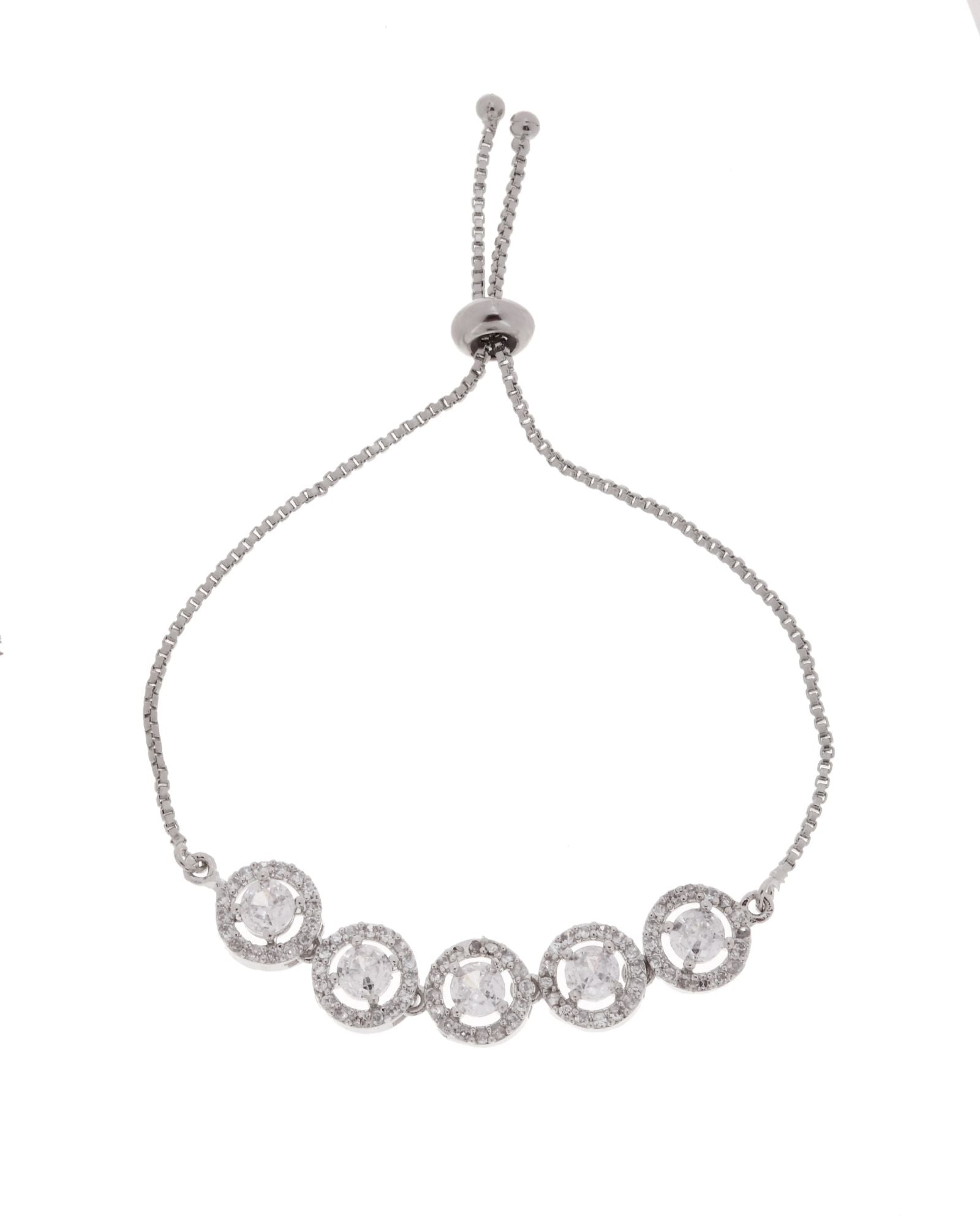 Jewels Nest Silver Plated White Stone Circle Design Bracelet