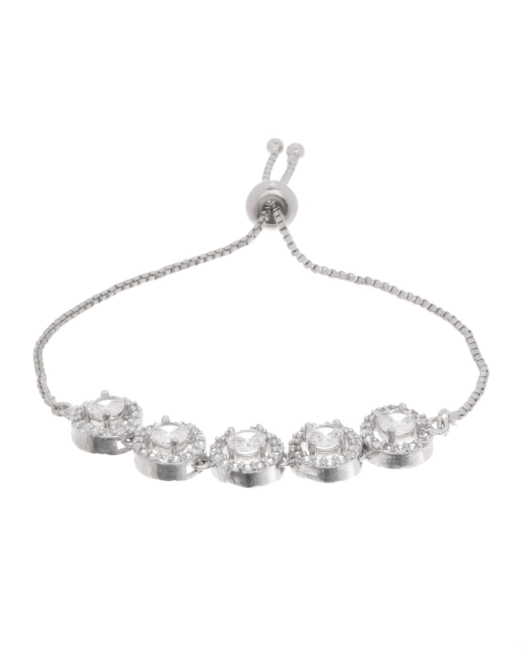 Jewels Nest Silver Plated White Stone Circle Design Bracelet