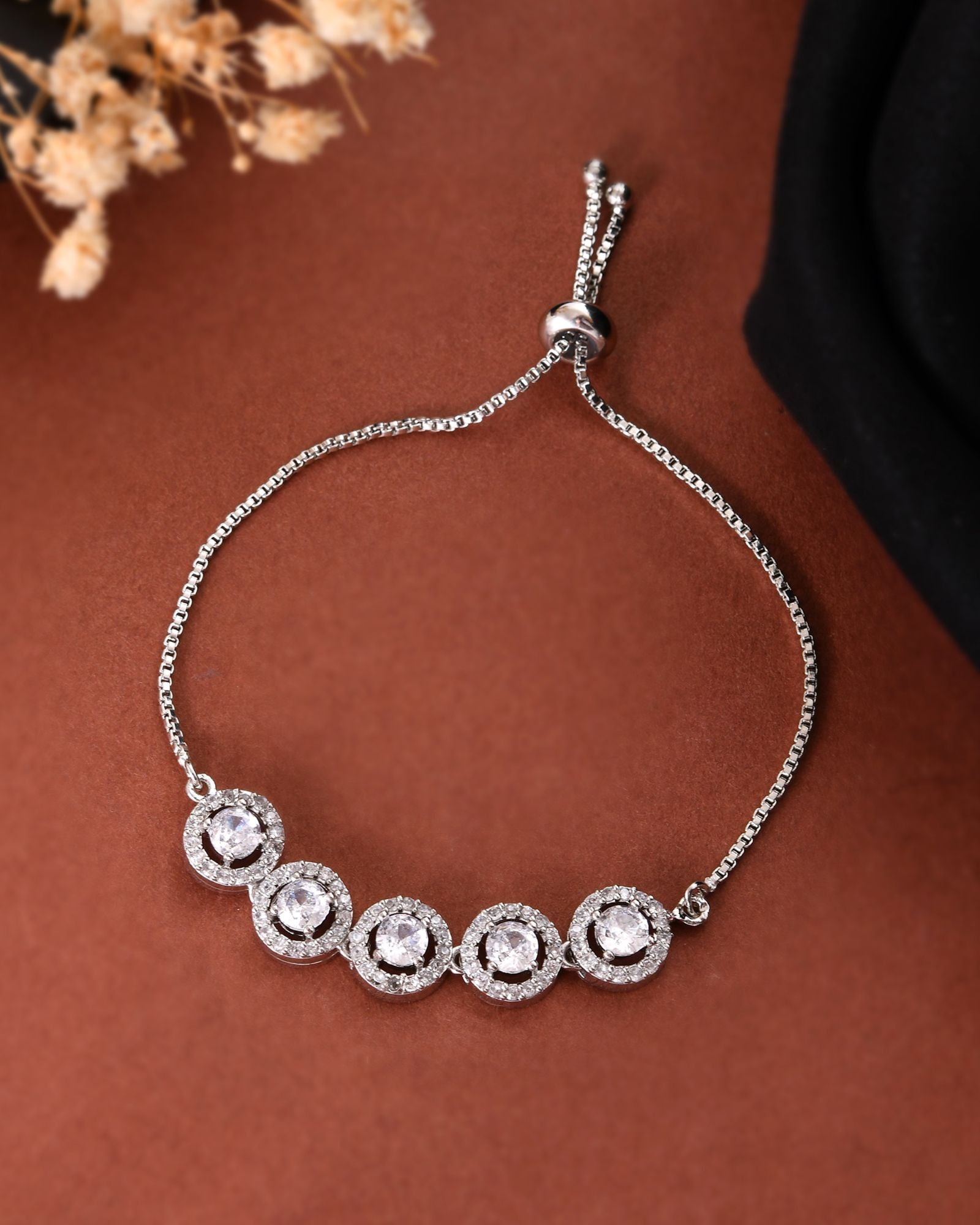 Jewels Nest Silver Plated White Stone Circle Design Bracelet