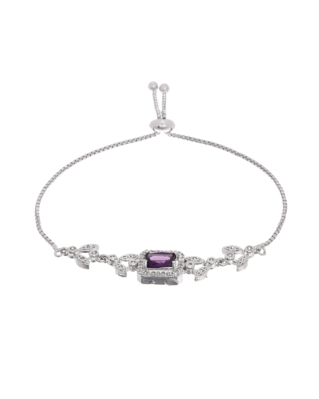 Jewels Nest Silver Plated Emerald Purple Stone Floral Bracelet