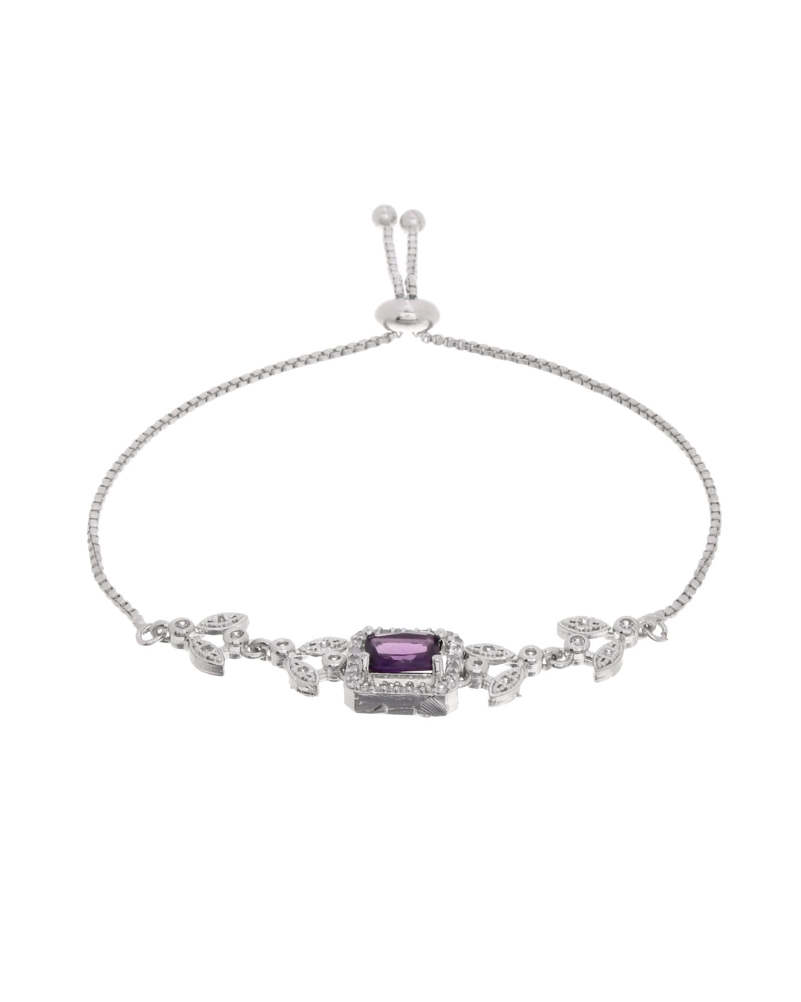Jewels Nest Silver Plated Emerald Purple Stone Floral Bracelet