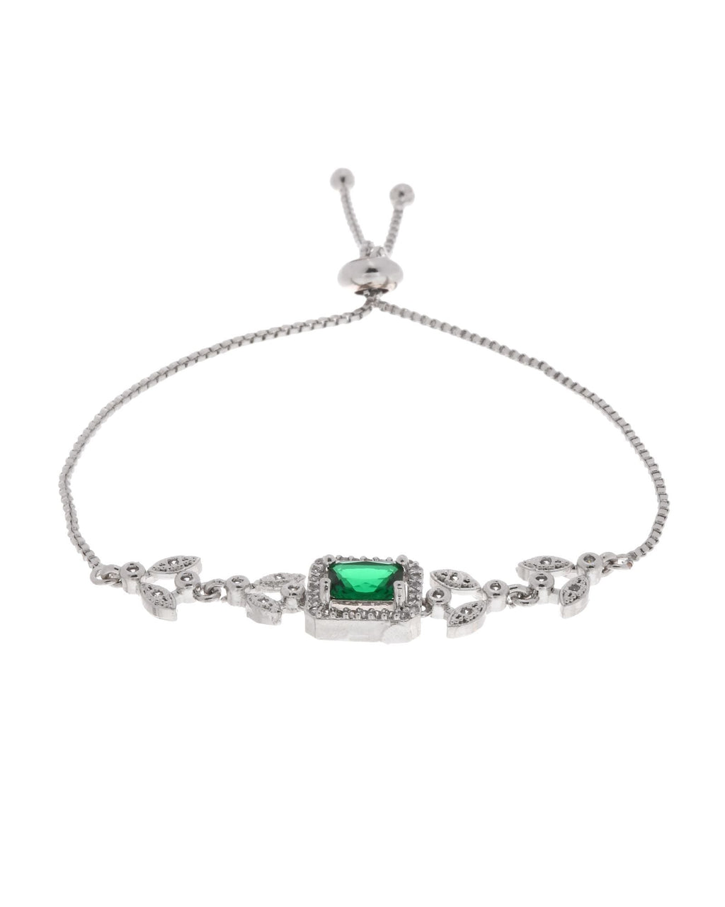 Jewels Nest Silver Plated Green Stone Adjustable Statement Bracelet