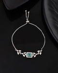 Jewels Nest Silver Plated Green Stone Adjustable Bracelet With Leaf Cz Design