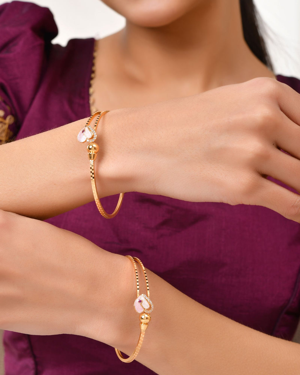 Jewels Nest Gold-Toned Stone Accent Openable Bangles For Women