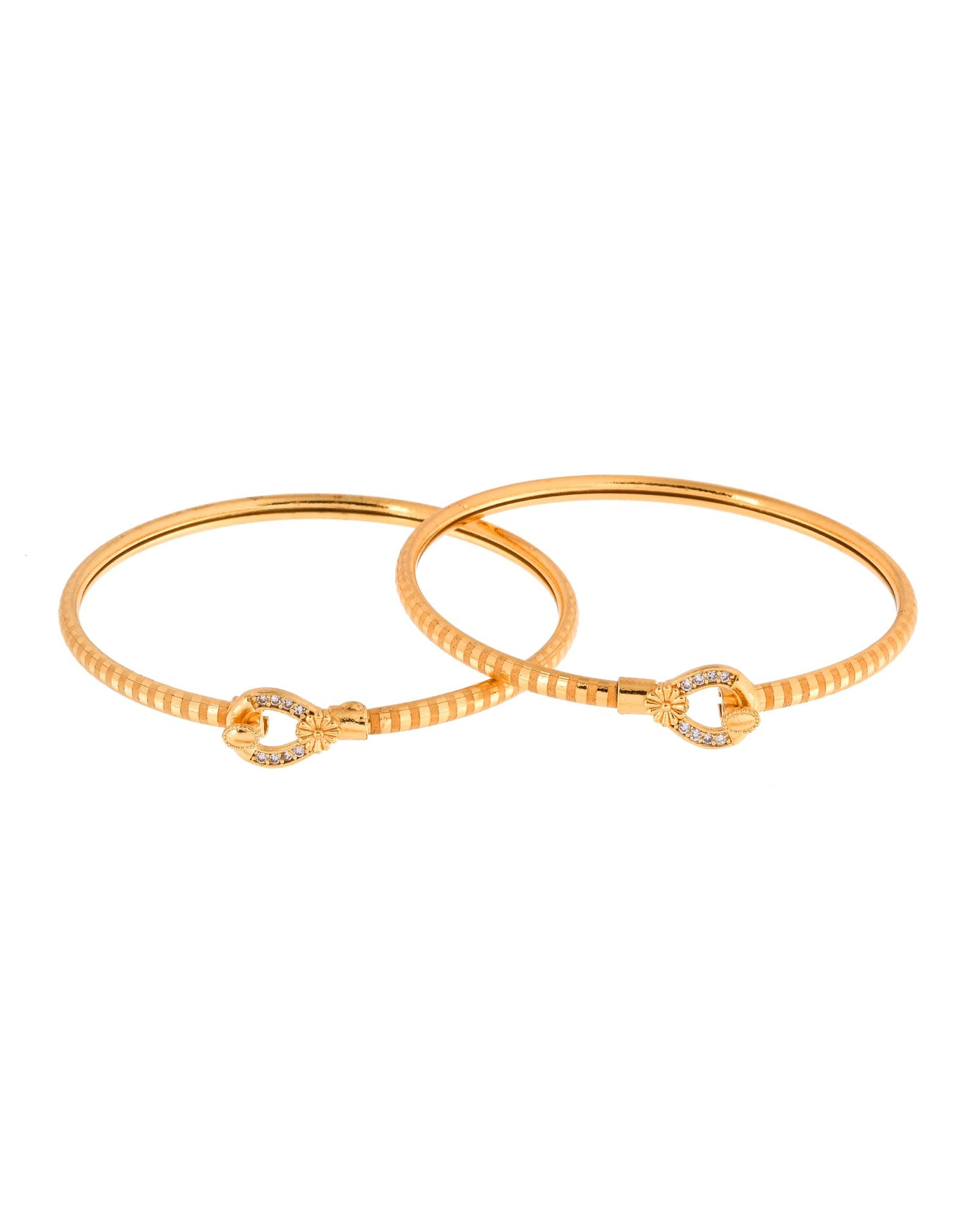 Jewels Nest Gold-Plated Textured Bangle Set With Crystal Accent For Women